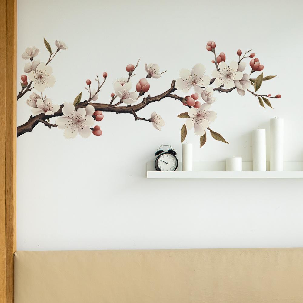 Selbstklebender Wandaufkleber mit Aquarellblumenzweig und Vogelmotiv für Schlafzimmer, Kopfteil oder Arbeitszimmer