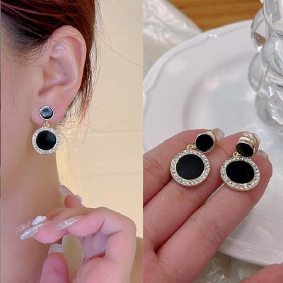 Vintage Circles Without Piercing Black Enamel Earring Clips for Women Ear Jewelry