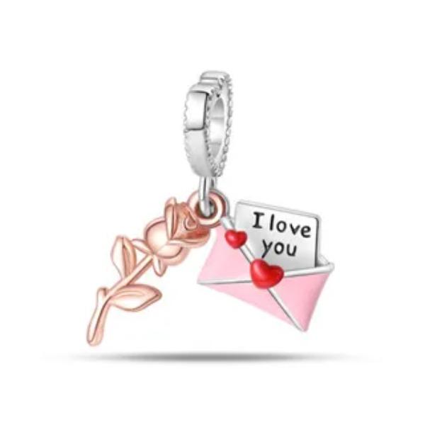 Copper Cute Pink Flowers Heart Pendant Beads Fit 4Mm Hole Diamete Charm Bracelet For Women Diy Jewelry Making Gift