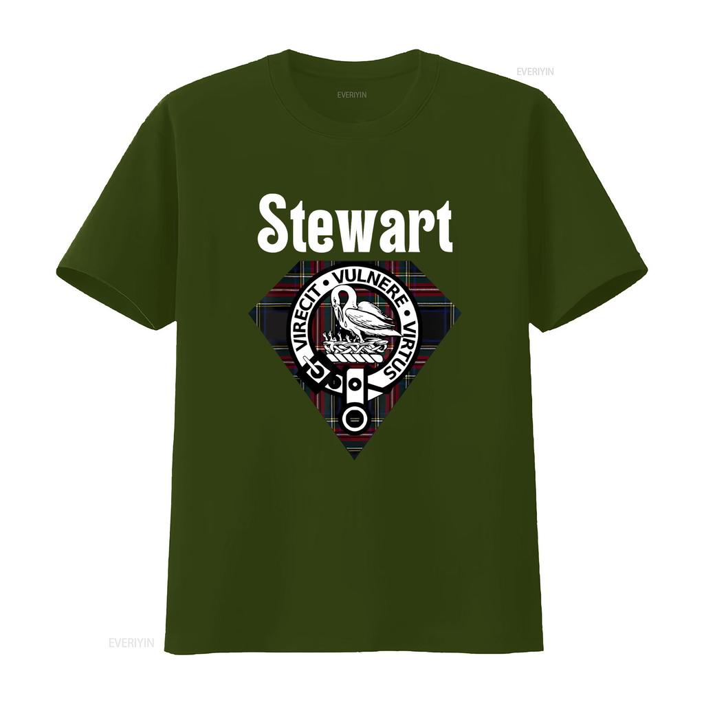 Stewart Clan Scottish Name Coat Of Arms Black Tartan T Shirt Vintage Washed Slightly Breathable Casual Graphic Stylish Vintage