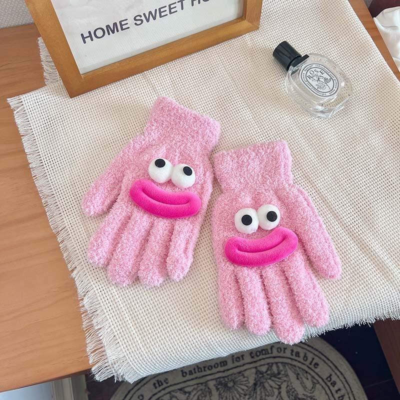 Mignons Gants en Polaire Corail Couleur Bonbon Épais Chaud Gants en Peluche