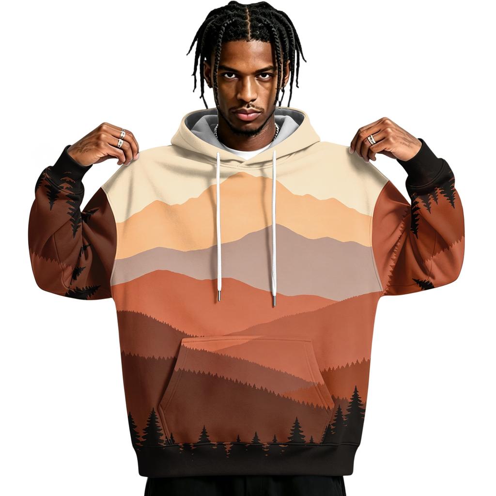 Men's Lined Pullover Hoodie with Print, Long Sleeve Graphic Sweatshirt