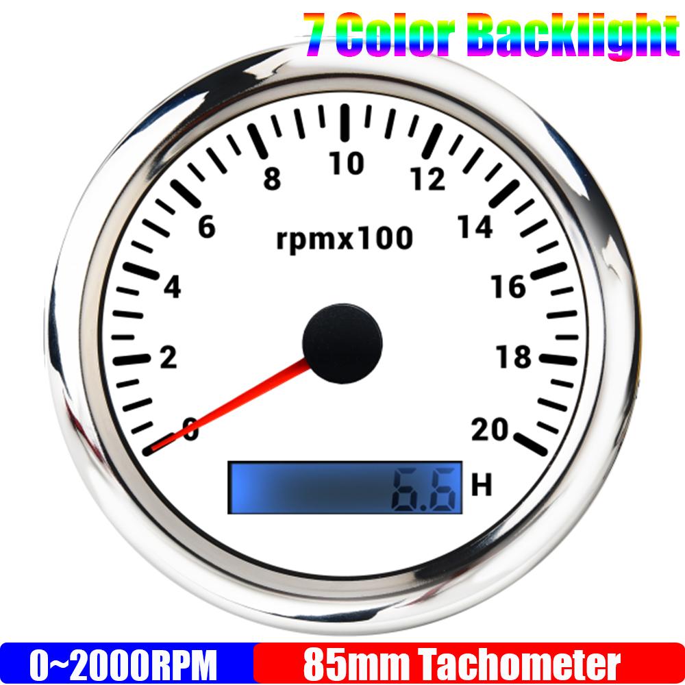 0~12000R/min,0~2000RPM 85mm Tachometer 7 Color Backlight Pointer Tacho Gauge Waterproof for Auto Car Boat Yacht RV 12V24V