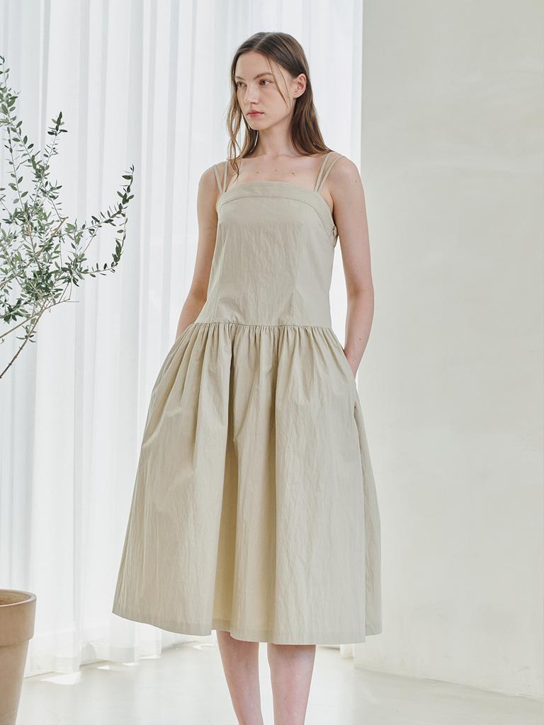 NOUVE Bustier Low Waist Shirring Dress - Beige