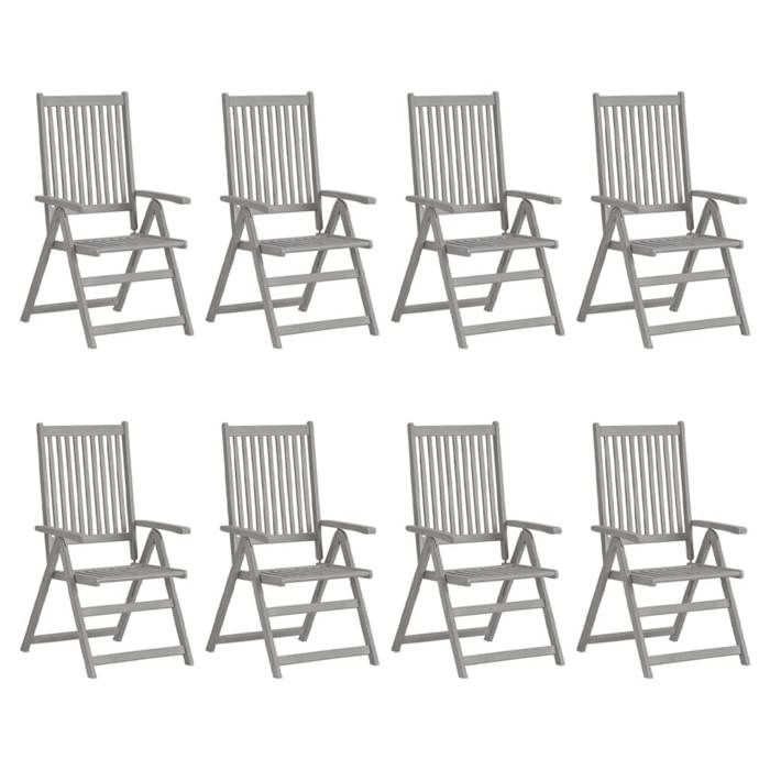 Chaises inclinables de jardin - MAISON EXCLUSIVE - Lot de 8 - Acacia massif - Dossier 5 positions - Coussins inclus