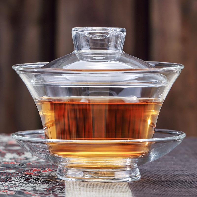 

Large Size Glass Transparent Teapot Set with Lid Tea Cup And Tea Cover Heat Resistant Single Chinese White Cerc Tea Bowl