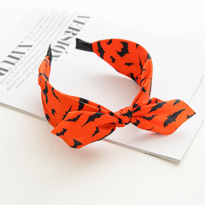 Halloween Skeleton Pumpkin Fabric Crossover Wide Headband Women's Printed Ghost Festival Gut Hair Bands