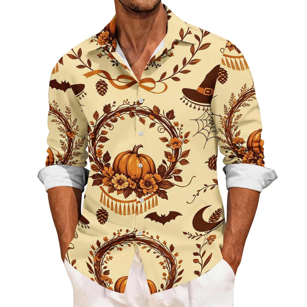 Men's Long Sleeve Halloween Print Casual Sport Shirt