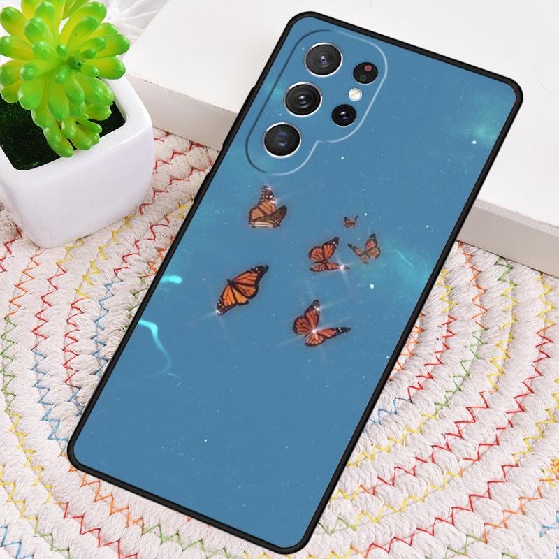 Luxury Blue Butterfly Butterflies Silicone Phone Case For Samsung Galaxy note 10 pro S26 S25 S24 S23 S22 S21 Plus Ultra Cover