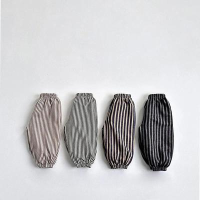 Autumn 2025 Kids' Striped Harem Joggers - Korean Style Unisex Long Pants with Cuffs