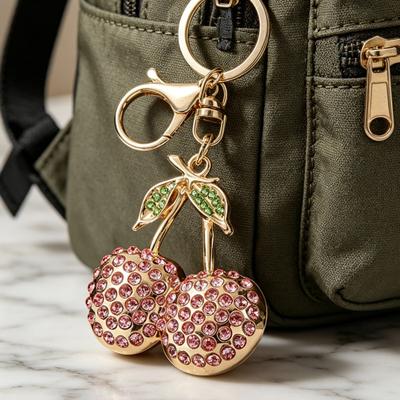 Kers Sleutelhanger Sprankelende Strass Steentjes Kreeft Vruchtentas Bedeltje Sluiting Sleutelhanger Schattig Verjaardagscadeau voor Vrouwen Meisjes