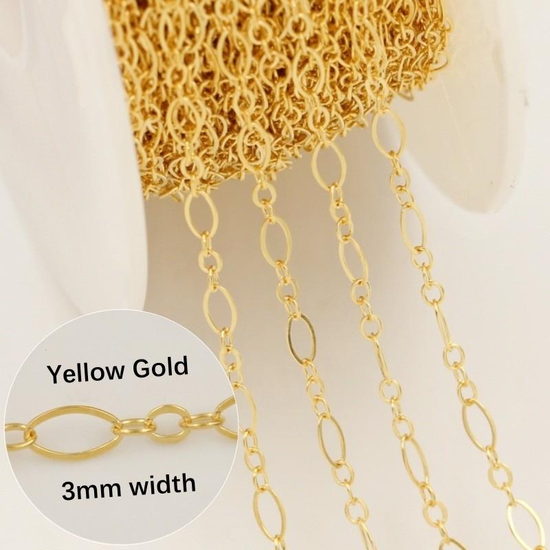 Hot Sale 3.4mm Gold Filled Bracelet Necklace Oval Chain 14K for DIY Making Jewelry Findings 3mm (flat) yellow gold