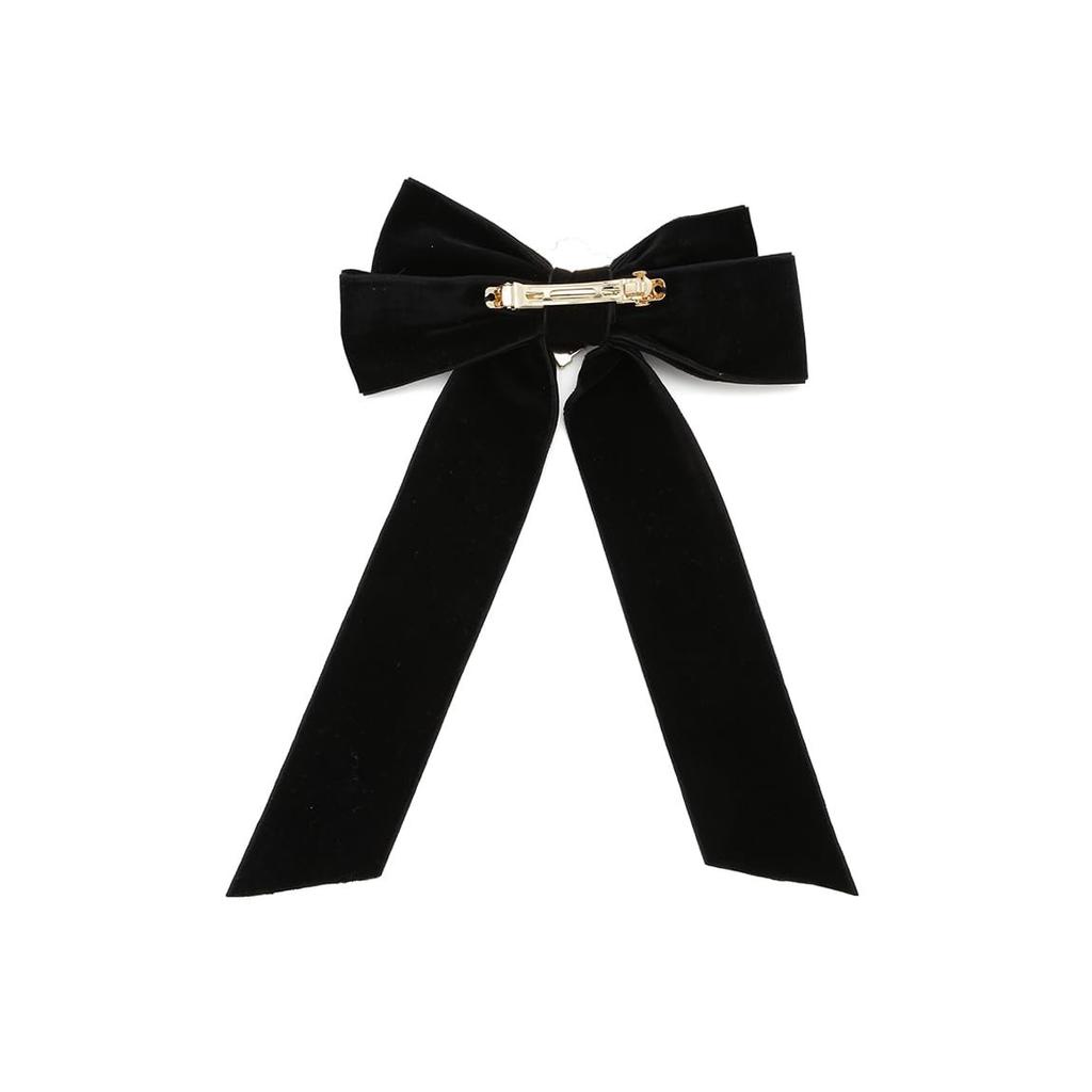 SNIDEL Emblem Ribbon Hair Barrette SWGG264663 2-Way Velvet Ribbon Hair Clip with Removable Brooch Black Free Size
