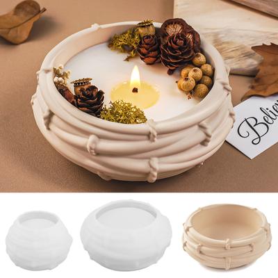Kreativer Bambuskorb Kerzenschale Silikonform DIY Vogelnest Blumentopf Beton Zementform Schmuckaufbewahrungstablett Handwerk Gießen