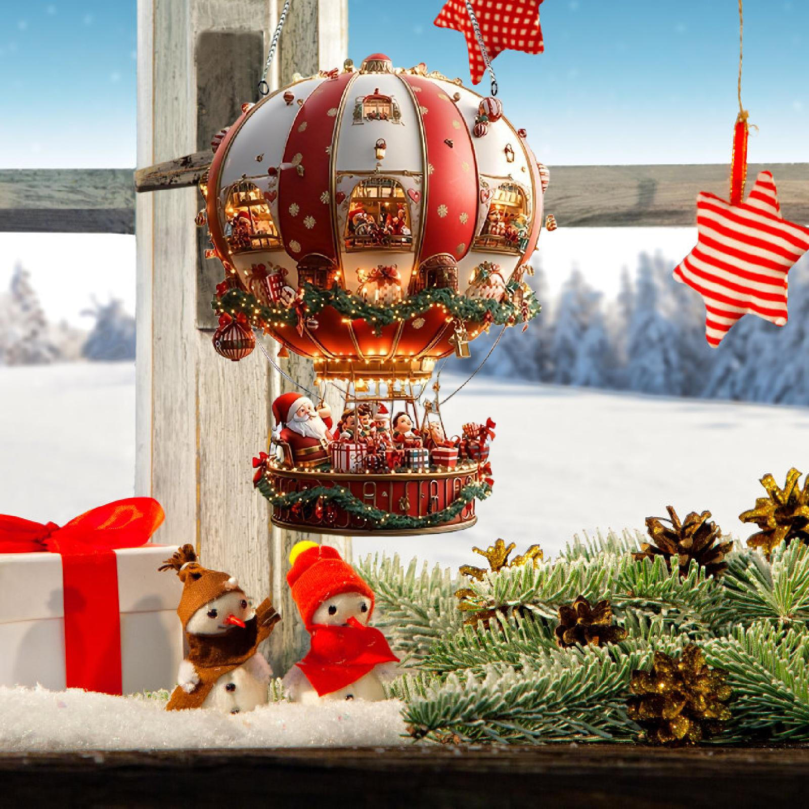 

Christmas Air Balloon Santa Hanging Ornament 20x20cm Accent 2D Flat Holiday Room Patio Dining Style A