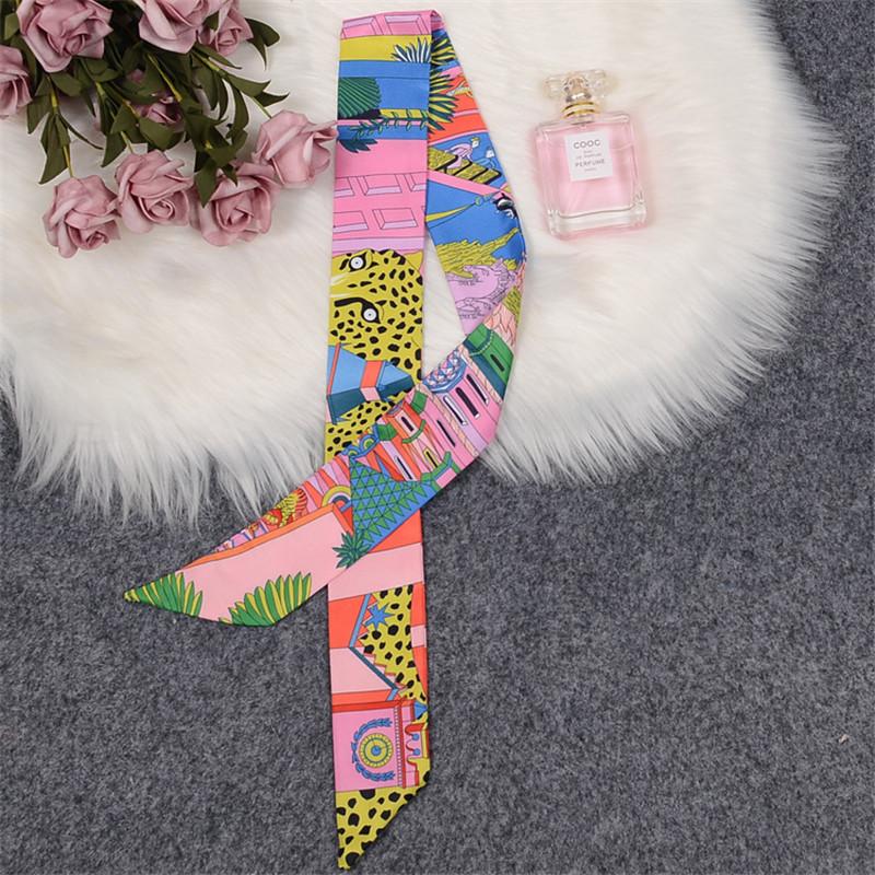 Animal Town New Design Leopard Luxury Skinny Scarf Women Hair Neck Silk Scarf For Ladies Foulard Headband Bag Scarves
