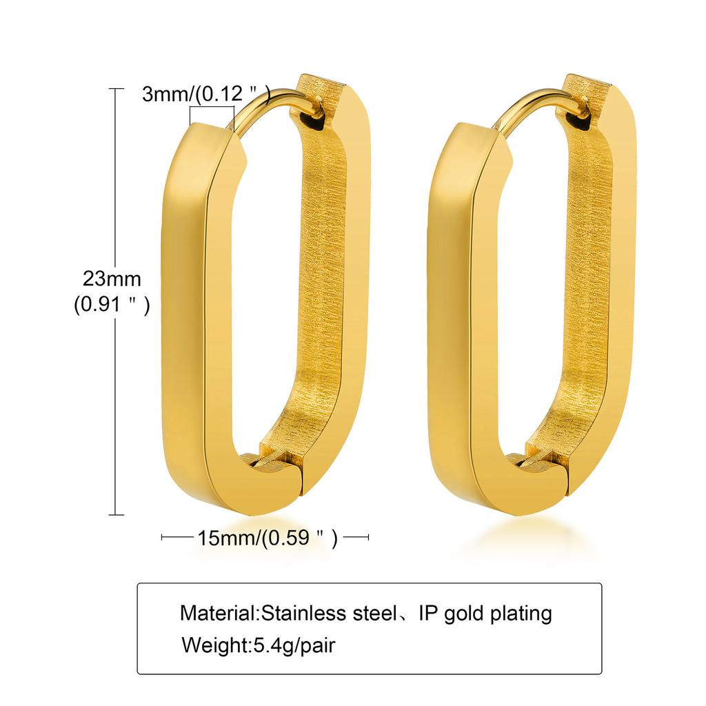 New Stainless Steel Gold Color Geometric Square Hoop Earrings for Women, Minimalist Chic Metal Ear Clip Gifts Trendy Jewelry