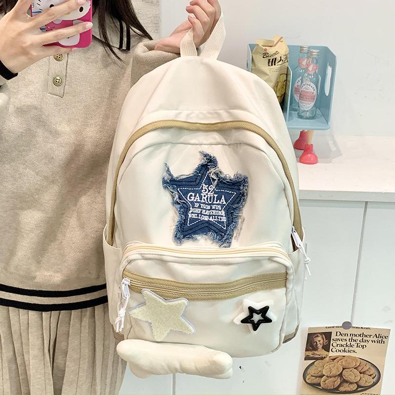 New student schoolbag female trendy cool star backpack large capacity leisure bag travel light backpack