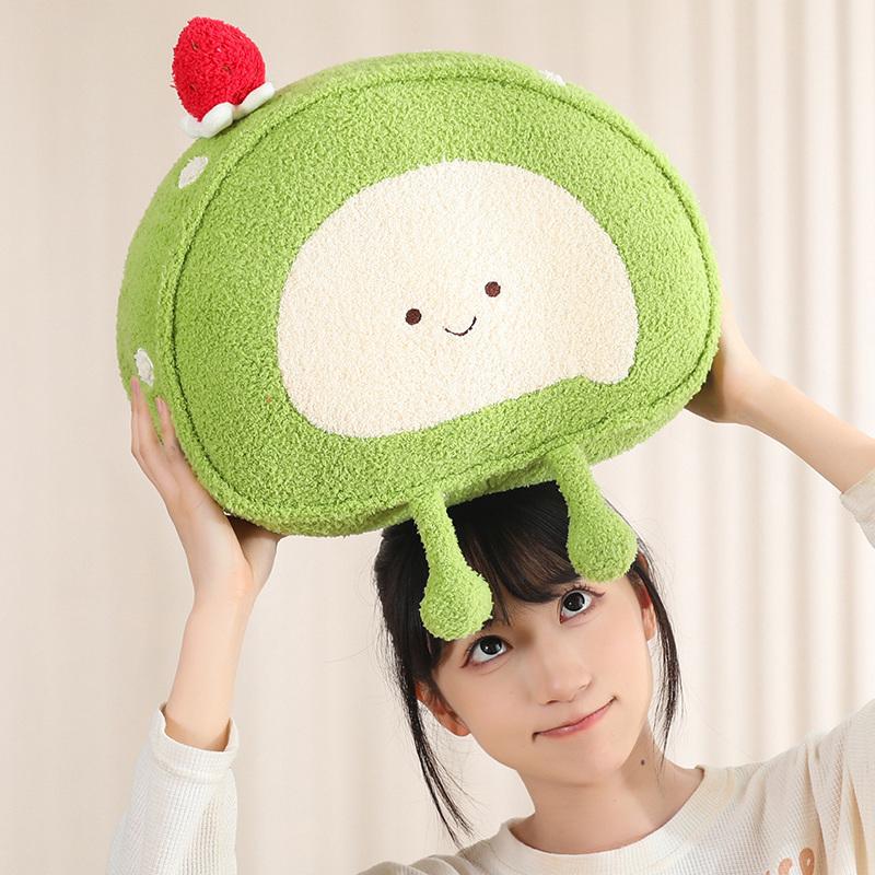 Creative Cartoon Cake Matcha Chocolate with Strawberry Bread Plush Toys Stuffed Cute Swiss Roll Food Decor Birthday Party Gift