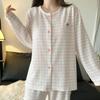 Korean Pink Striped Women's Pajama Set - Spring/Autumn 2026, Sweet Long Sleeve Cardigan Loungewear
