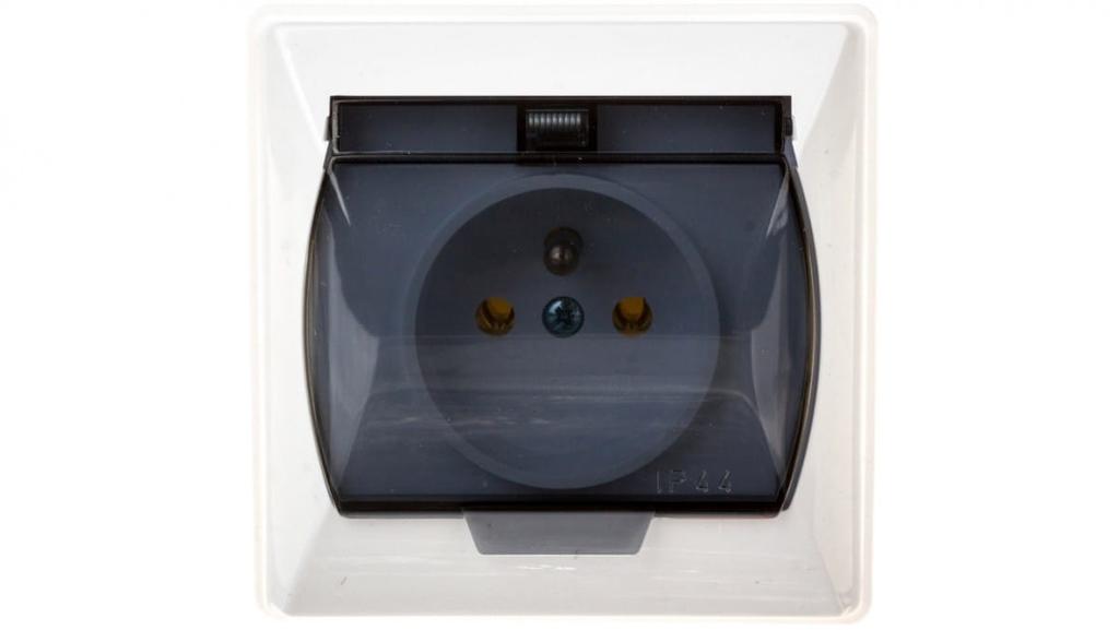 Akcent Splashproof Socket Z/U Ip44 Transparent Flap White Gph-1Az/00/D