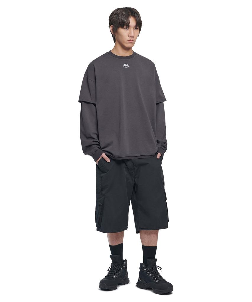 Nomaenyueol Abrasion Layered Long Sleeve Tee - Washed Charcoal