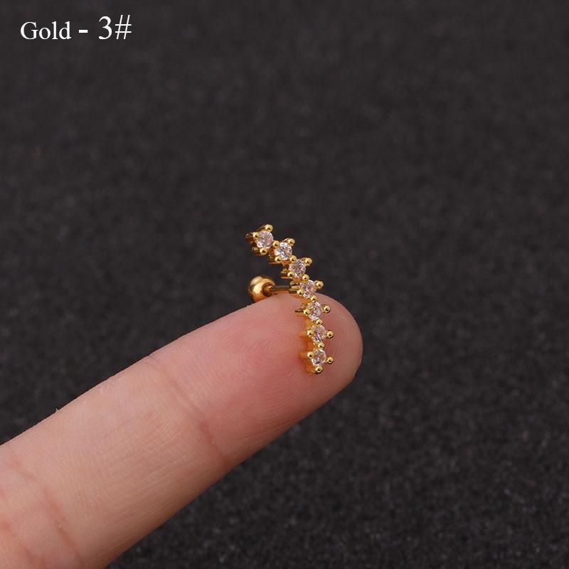 Free Shipping Curved Cz Cartilage Stud Helix Rook Conch Screw Back Earring 10g Stainless Steel Ear Piercing Jewelry