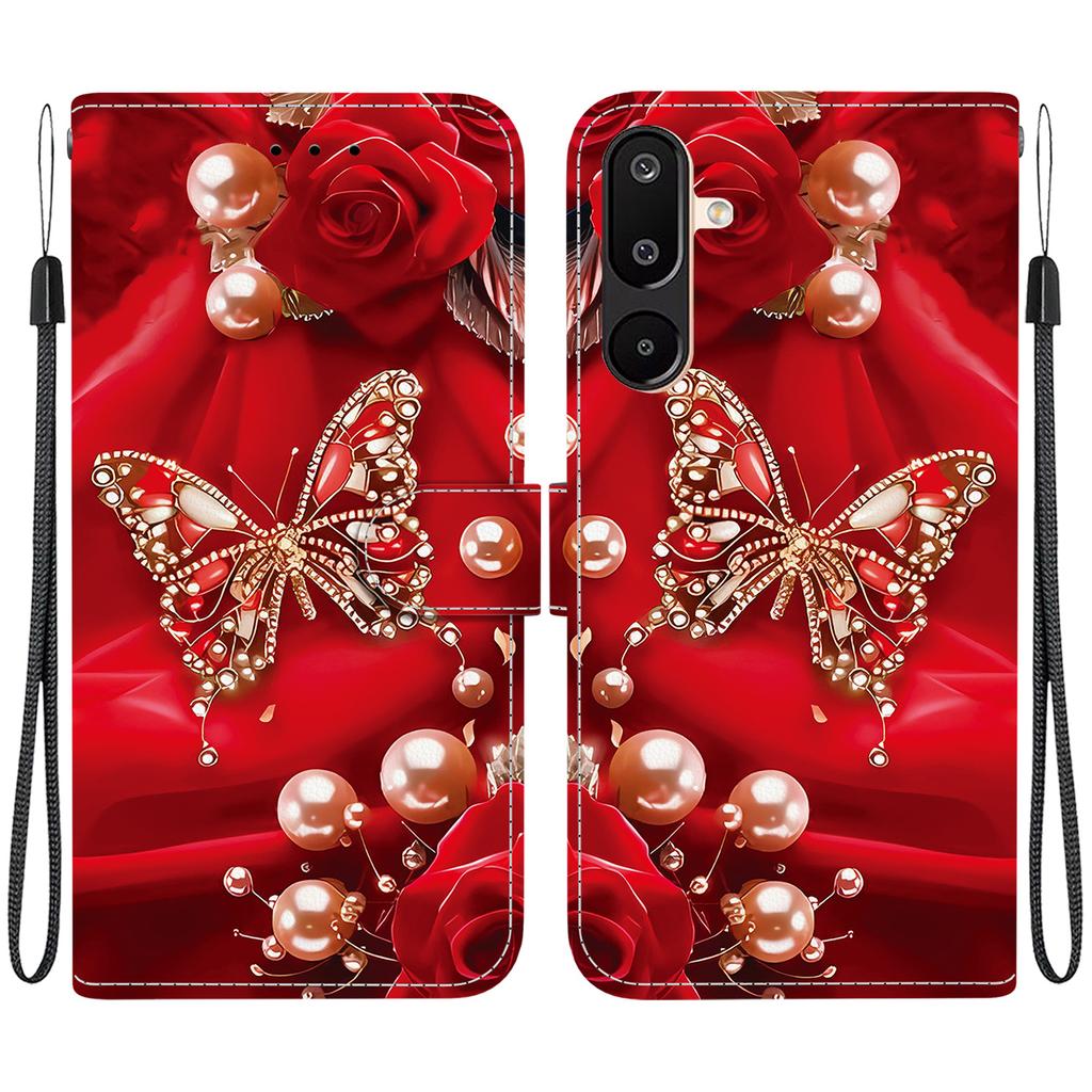 Handmade PU Leather Flip Case for Samsung Galaxy M16/F16/M36 (M166P/E166P/M366B)- Anti-Slip Shockproof Cover with Wrist Strap & Heart/Rose Cat Designs