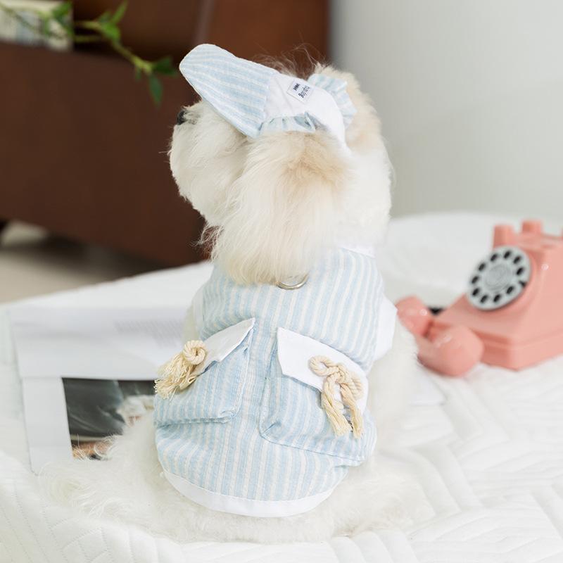 

25 years of new dog clothes spring and summer simple striped dog vest teddy bear small dog pet clothing XS (recommended weight 1-1.5kg) бонді синього кольору