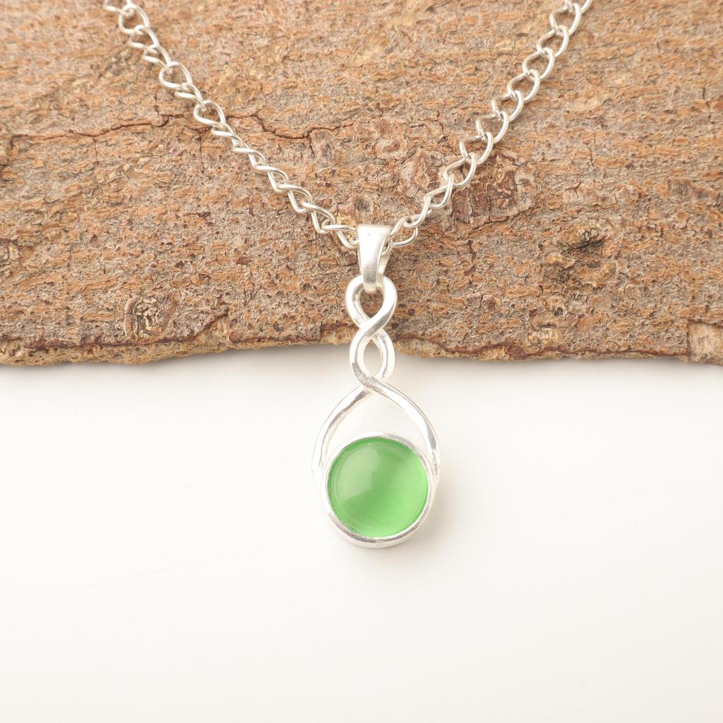 Green Cat's Eye Gemstone Jewelry, 925 Solid Sterling Silver Jewelry, Handmade Spiritual Jewelry For Wedding Gift