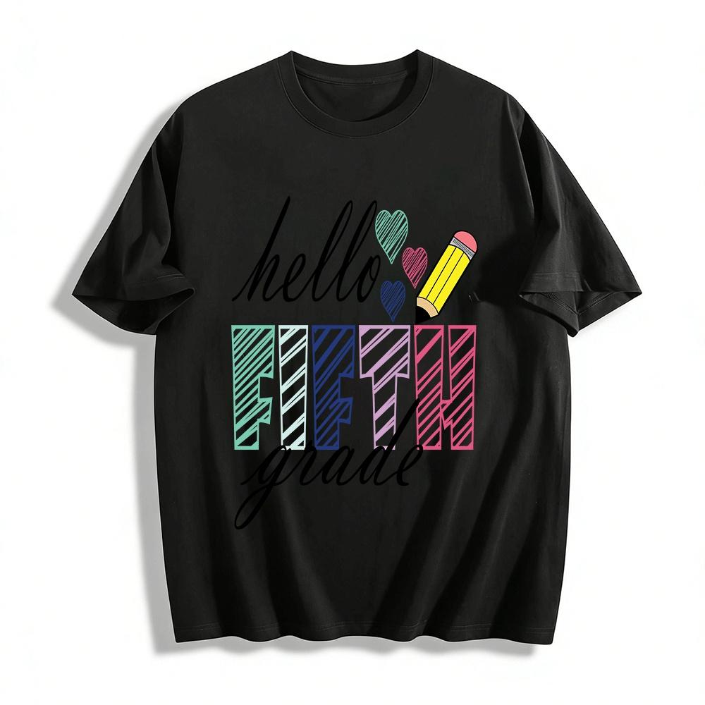 Hello Fifth Grade Back to School Graphic Tee for Kids Pure cotton T-shirt XXS