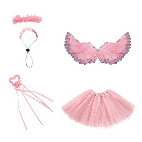 Yousheng 1 Set Angel Goose Outfit, Porch Goose Angel Devil Costume, Feather Wings Skirt Headband Wand Set, Fits Porch Goose Statue for Home Yard Lawn