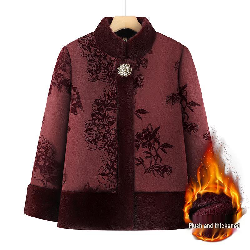 

Women s Faux Mink Fur Coat - Thickened Grandma Style, Winter Cotton Jacket for Middle-Aged and Elderly, New Chinese Style Warm Outerwear XL (for 90-105 jin) красный