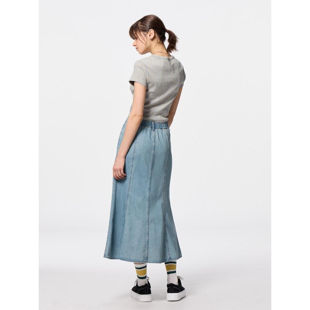 GU by Uniqlo Light Denim Flared Maxi Skirt+ec  Short Length 
