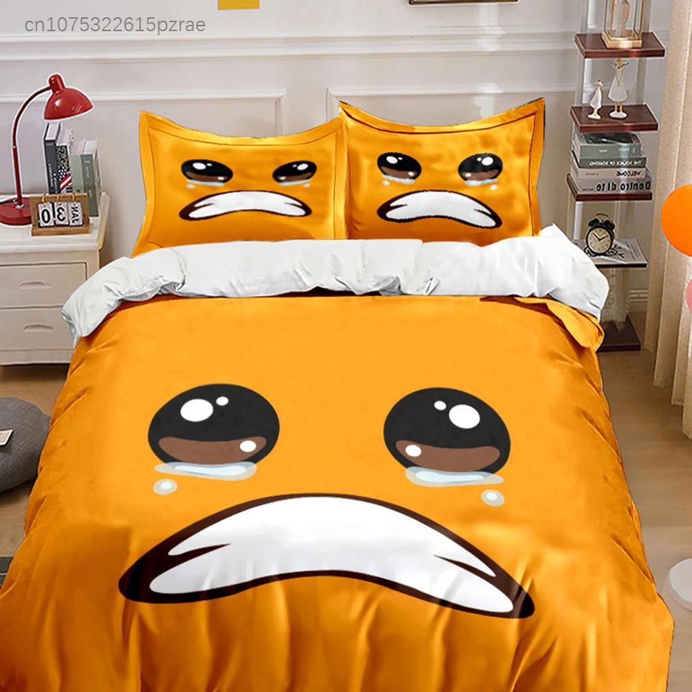 Cute Crying Orange Face Emoji 3PCS Bedding Set Soft Microfiber Duvet Cover Pillowcase Set For Kids Teens Bedroom Decor