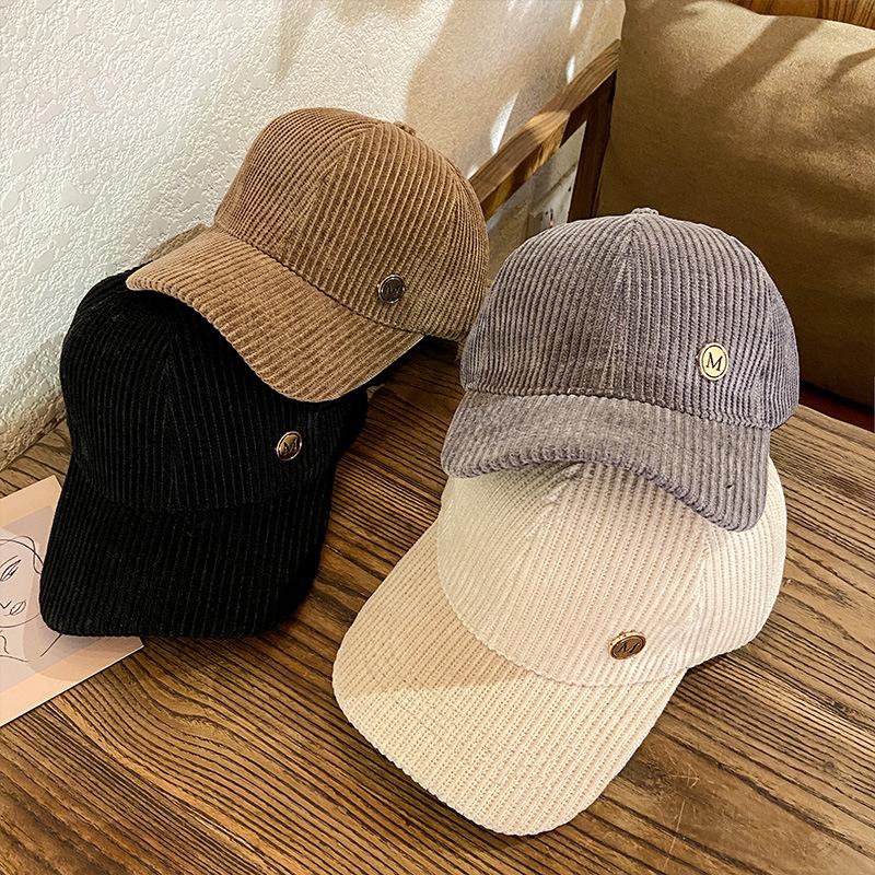 Hat Women's Autumn and Winter Versatile Baseball Cap Ins Niche Trendy Korean Version Versatile Letter Corduroy Baseball Cap Men