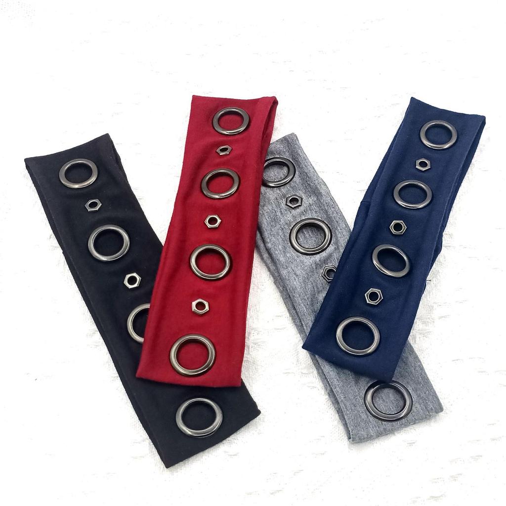 Elastische Punk Metal Oogjes Hoofdband, Unisex Brede Stretch Klinknagel Haarband, Retro Straat Sport Zweet Hoofdband