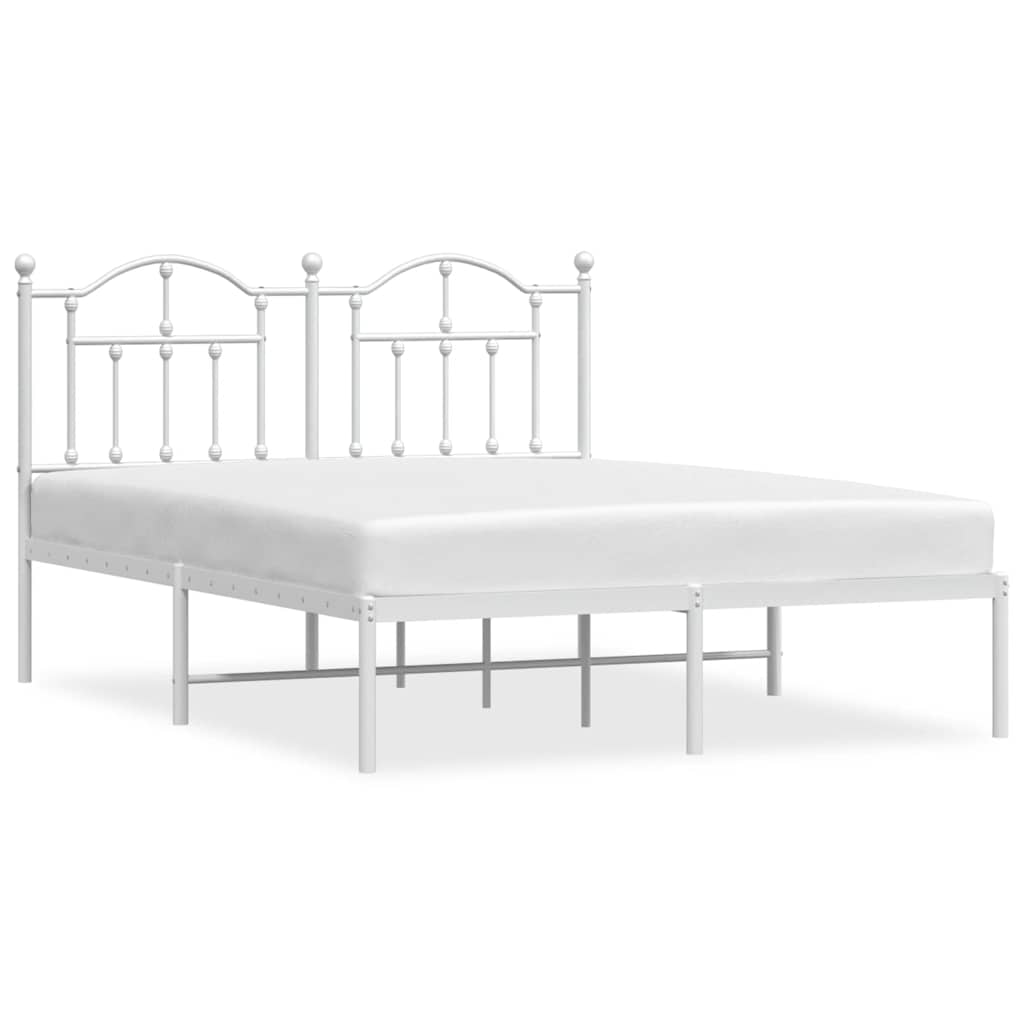 Metal Bed Frame with Headboard White 135 x 190 cm