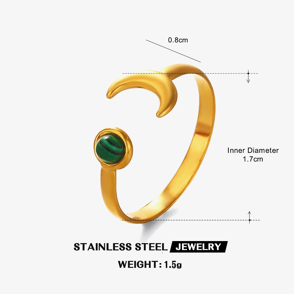 

Moon Stones Open Ring Stainless Steel Gold ColorTrendy Aadjustable Finger Ring Women Minimalist Zircon Gift Wholesale Open