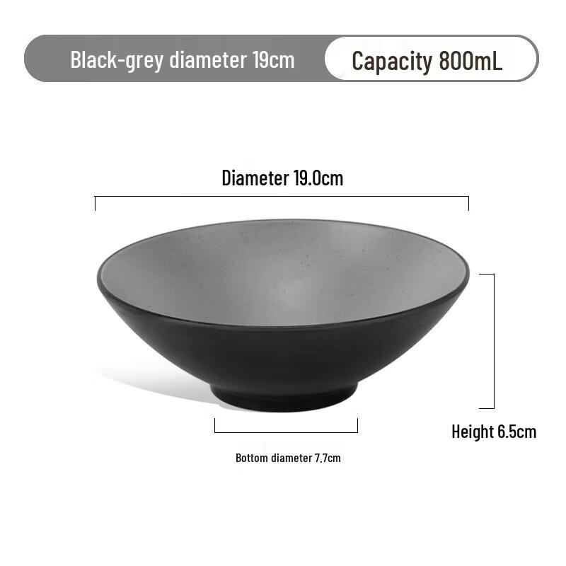 Zebian 19cm Melamine Noodle and Soup Bowl, Black Grey