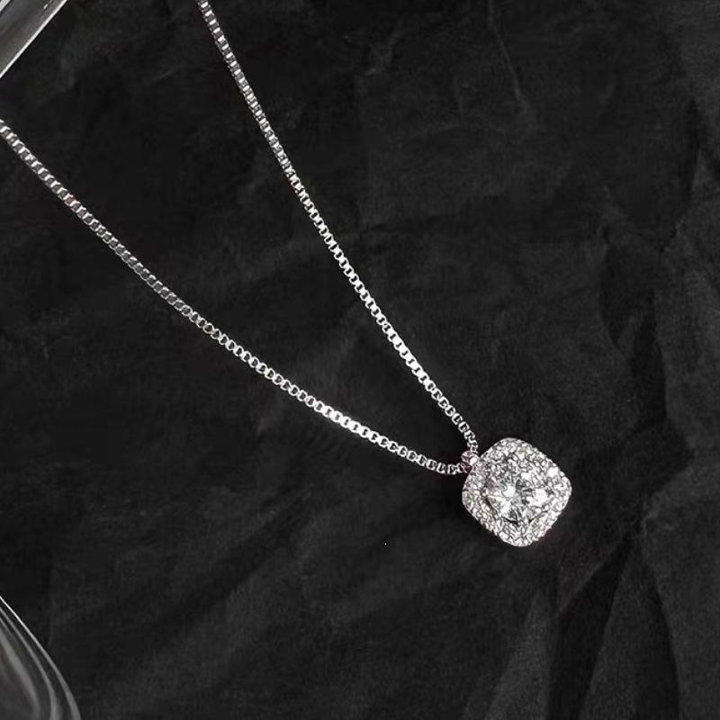 2023 New Square Diamond Necklace: 925 Sterling Silver Clavicle Chain, Elegant Spring Design for Women