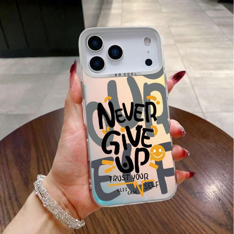 Inspirational English Applicable Apple 17Pro Mobile Phone Case iPhone16 Color Silver 1514 Laser 13promax12xsm