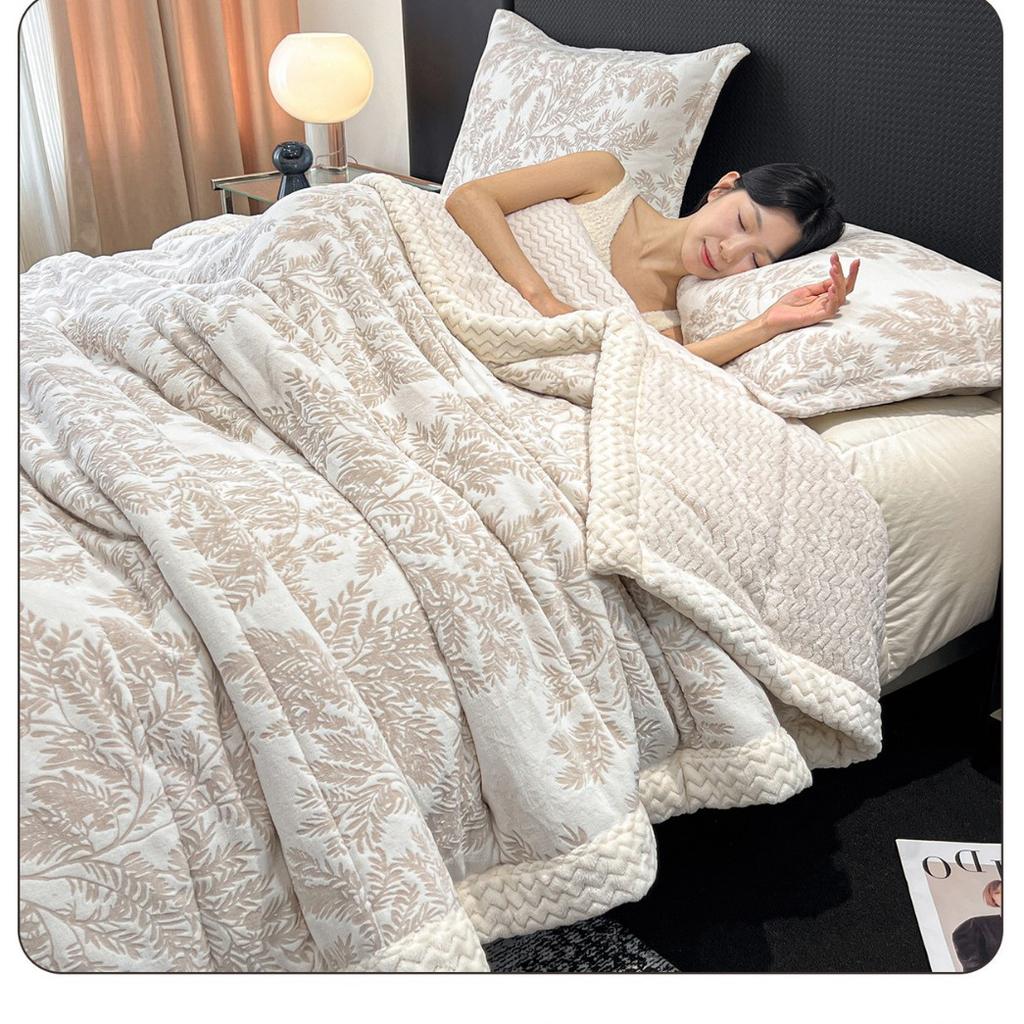 Winter Milk Flannel Blanket 3-piece Set Thickened Quilted Warm Office Nap Blankets Single Double Soft Plush Comforter Pillowcase