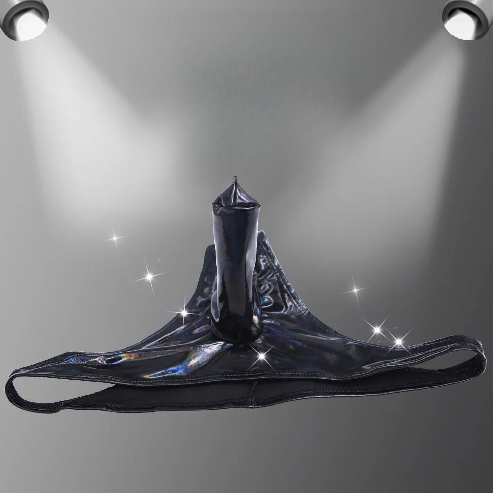 Erotic Men Sexy Faux Leather Customized Separation Shorts T Crotch Summer Colorful Black Stylish