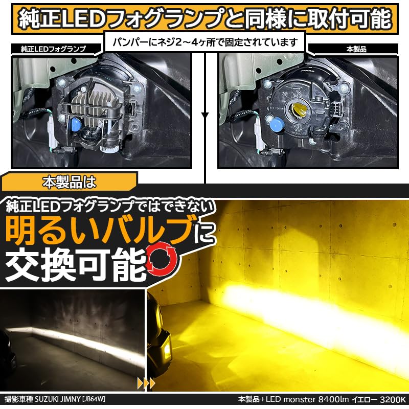 Pikakyu Toyota Daihatsu Compatible Glass Lens Fog Light Unit Converts To H11, Includes E-Mark for Vehicle Inspection (Yellow)