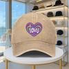 I Love You Heart Print Vintage Baseball Cap Washed Denim Adjustable Casual Street Style Hat