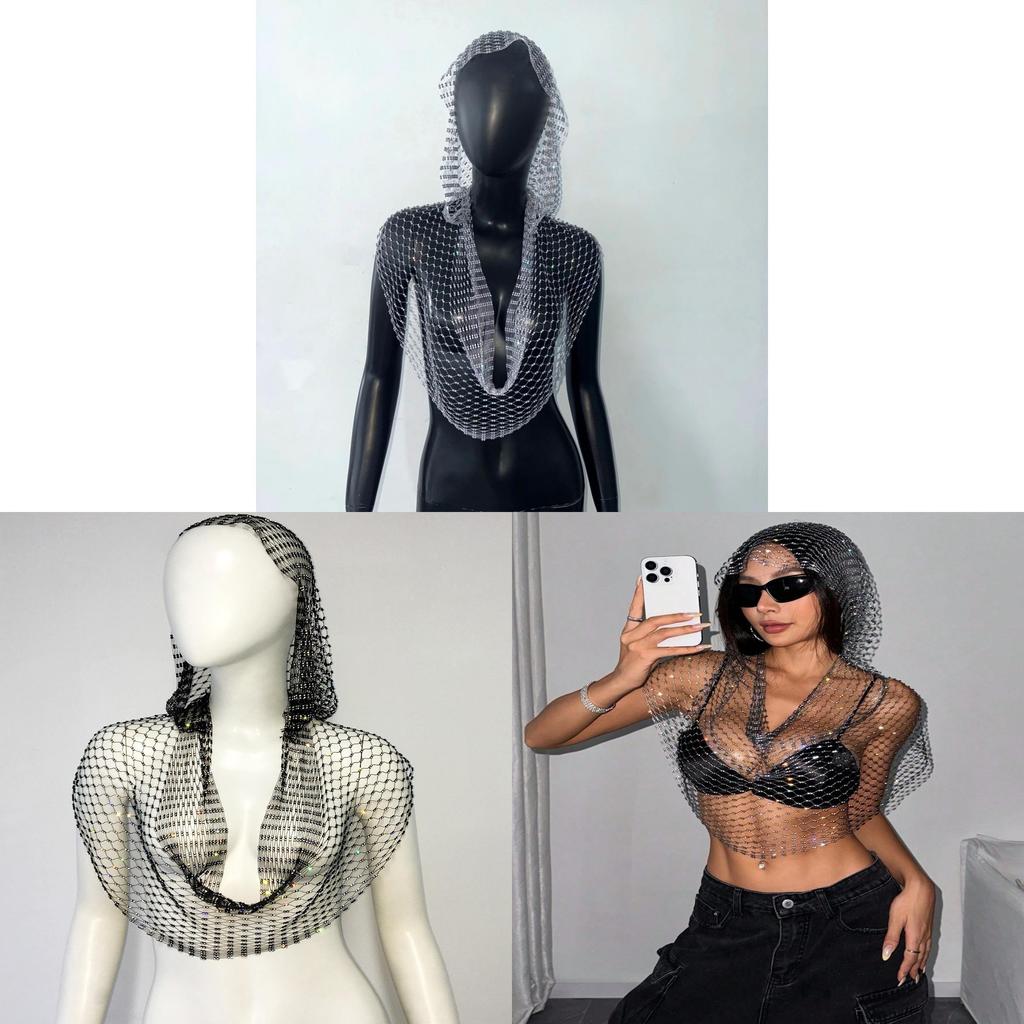 Top Sexy in Rete con Decorazioni di Strass per Nightclub e Festival