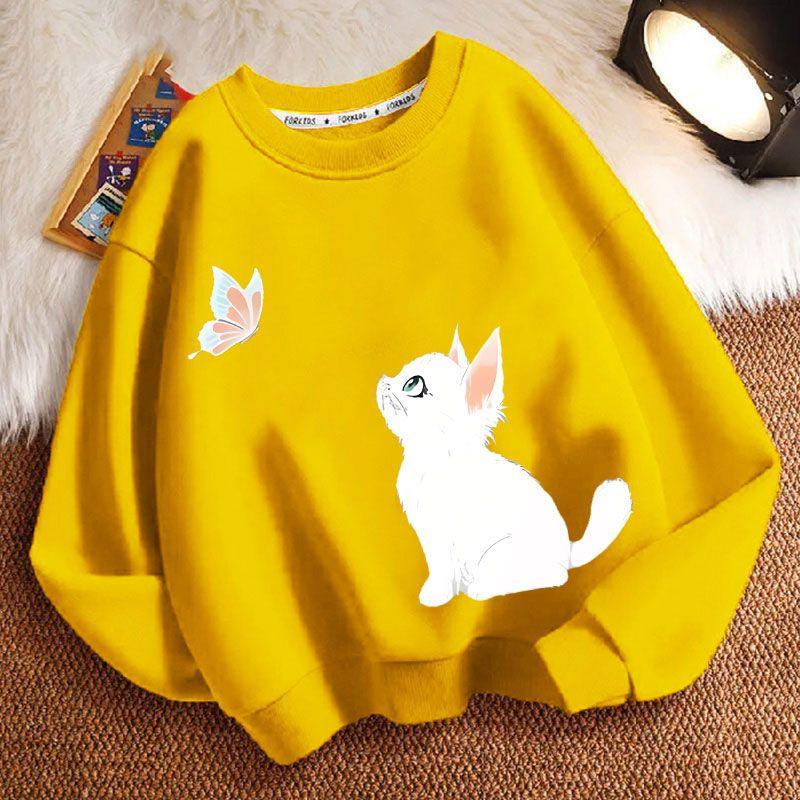 Sudaderas de Gato Lindas para Niños Otoño, Chaquetas Casuales Holgadas de Manga Larga y Cuello Redondo para Niños y Niñas
