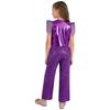 Kids Jazz Dance Costume Set Sequin Embellished Cap Sleeve V Neck Asymmetrical Hem Zip Vest with Elastic Waist Pants for Stage Competition