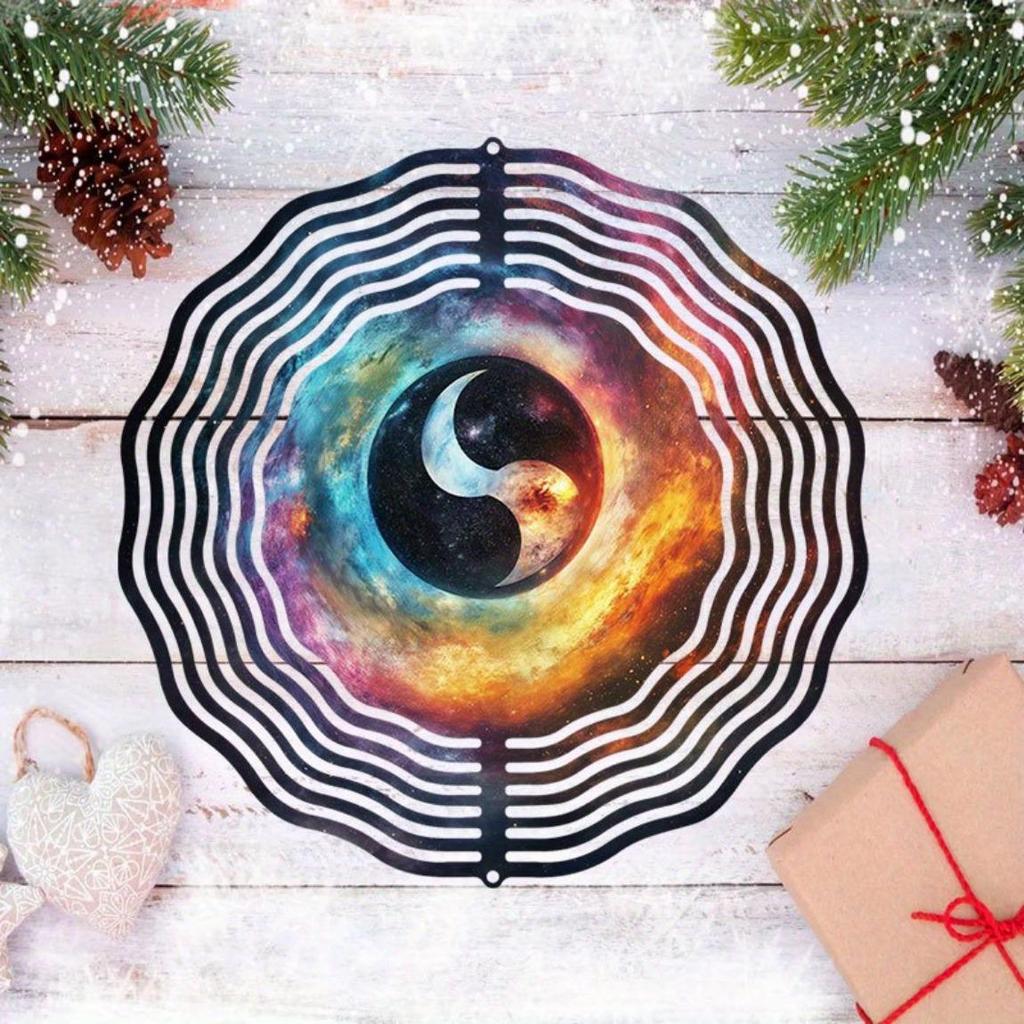 Large Metal Yin Yang Wind Spinner Galaxy Design Outdoor Hanging Decor for Garden Patio Yard No Battery Needed Durable Wind Chime
